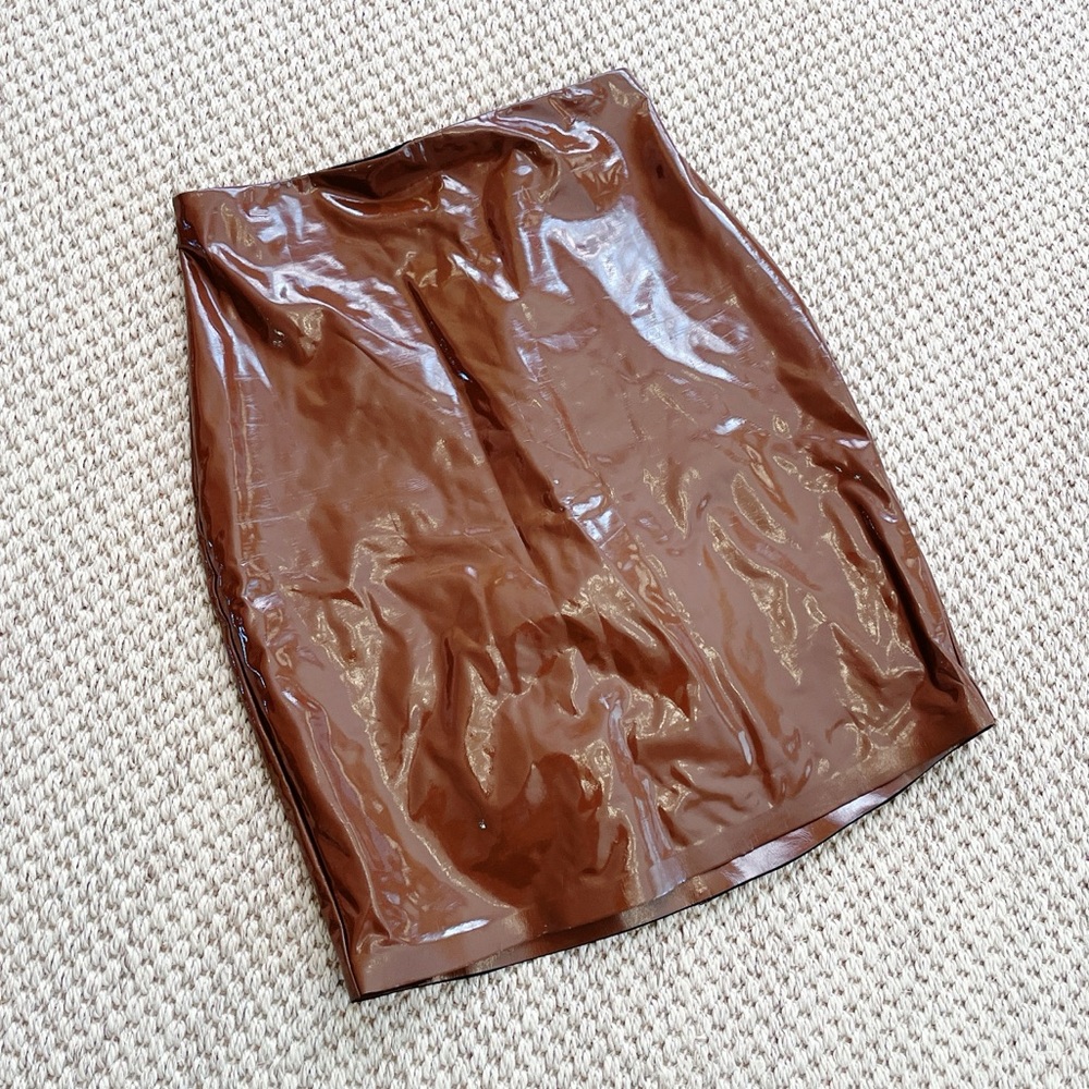 COMMANDO Stretch glossed mini skirt S Brown Patent Vegan Leather - w/ shorts